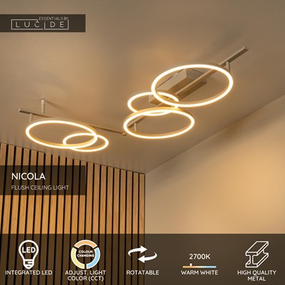 Lucide NICOLA - Flush ceiling light - LED - CCT - 1x37W 2700K/4000K - Taupe | Essential